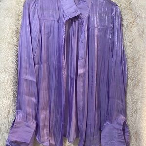 Lavender flare sleeve button down blouse